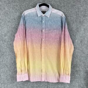 Johnston Murphy Linen Blend Shirt Mens Large Ombre Button Up European Fabric